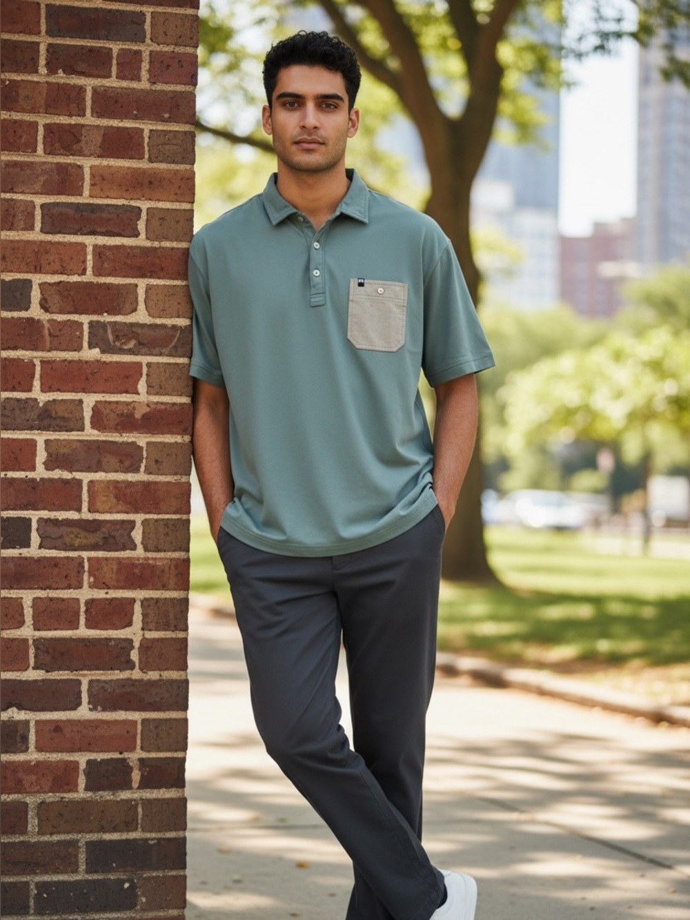 Travis Mathew Seafoam Green Polo with Contrast Gray Pocket